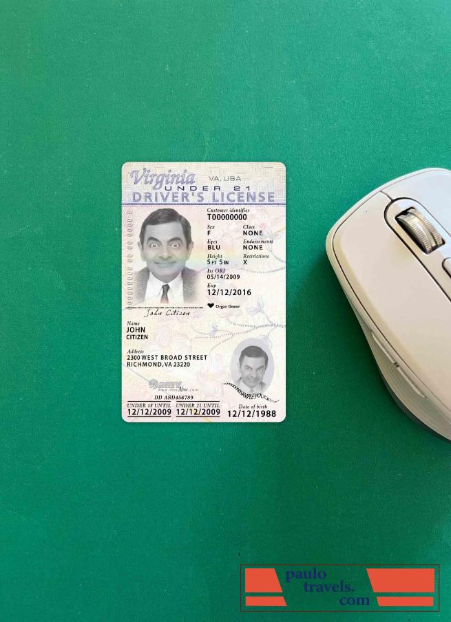 USA Virginia driving license under 21 2009 present photolook FRONT PSD template